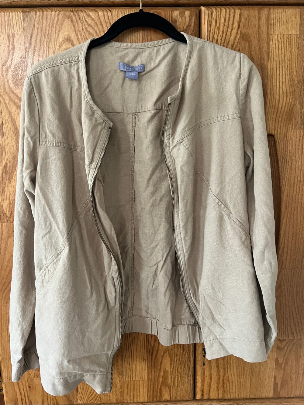 Laura Scott size 8 beige linen blend full zip lightweight jacket